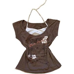 Grunge Women’s Brown Floral Graphic Halter Top